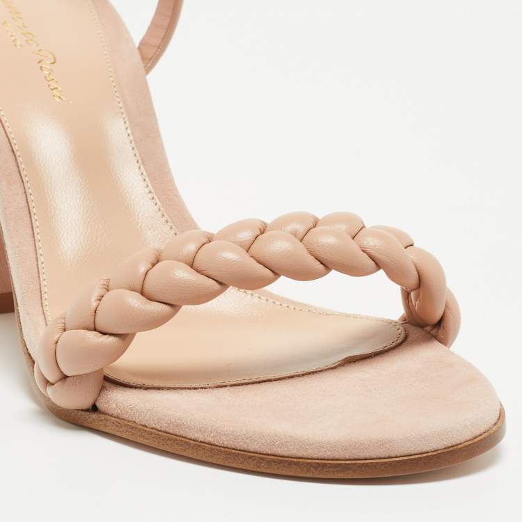 Pre Owned Gianvito Rossi Light Pink Leather Block Heel Ankle Strap Sandals Size 38