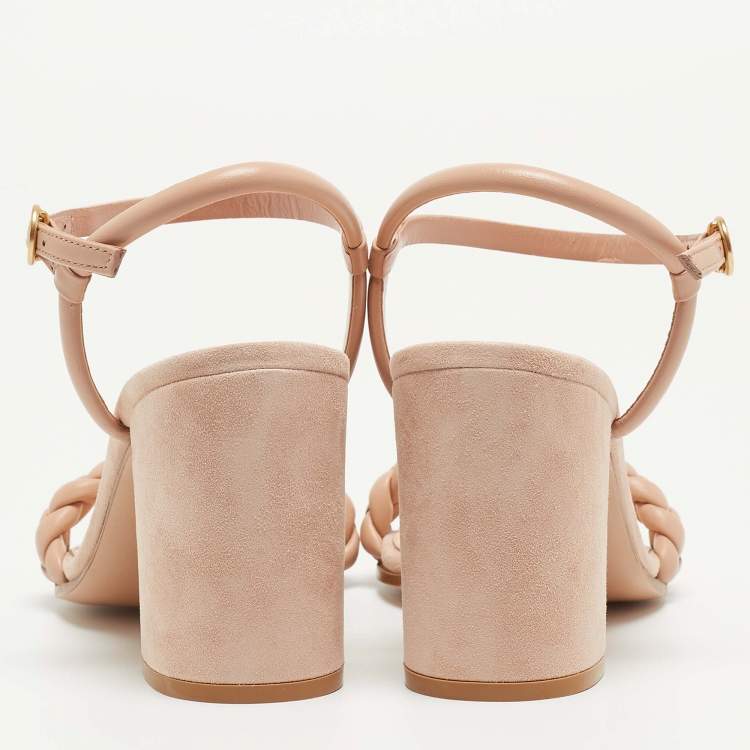 Pre Owned Gianvito Rossi Light Pink Leather Block Heel Ankle Strap Sandals Size 38