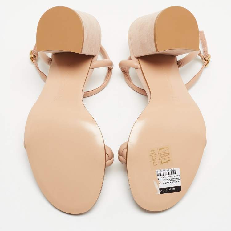 Pre Owned Gianvito Rossi Light Pink Leather Block Heel Ankle Strap Sandals Size 38