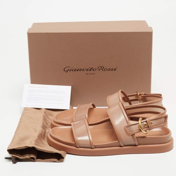 Pre Owned Gianvito Rossi Beige Leather and PVC Bilbao Slingback Sandals Size 38.5