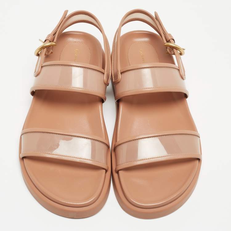 Pre Owned Gianvito Rossi Beige Leather and PVC Bilbao Slingback Sandals Size 38.5