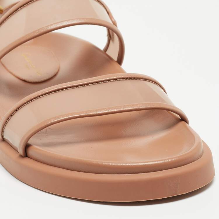 Pre Owned Gianvito Rossi Beige Leather and PVC Bilbao Slingback Sandals Size 38.5