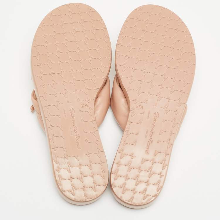 Pre Owned Gianvito Rossi Beige Leather Alima  Flat Slides Size 37.5