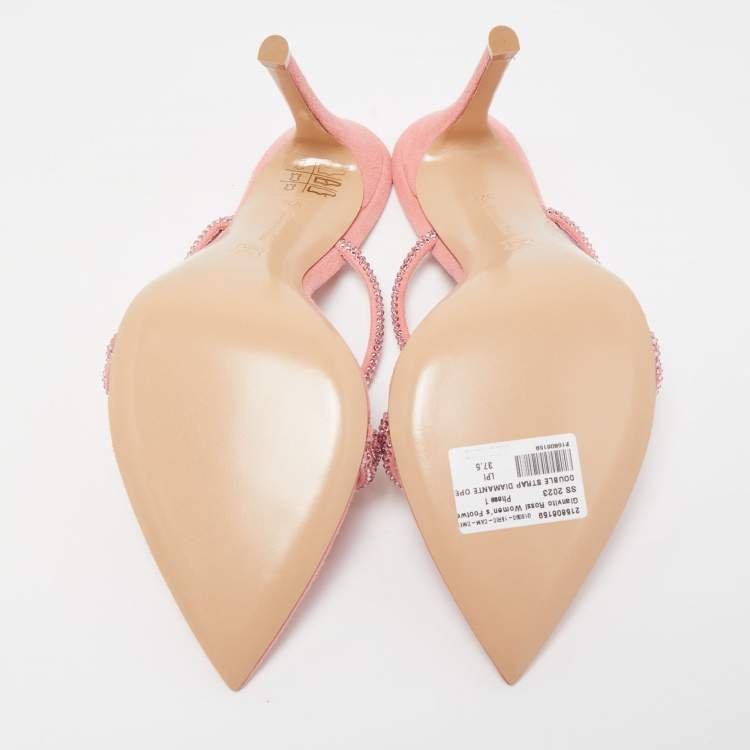 Pre Owned Gianvito Rossi Pink Crystal Embellished Suede Cannes Sandals Size 37.5