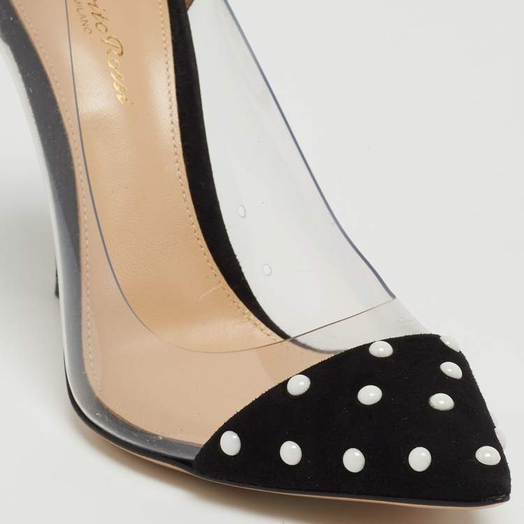 Pre Owned Gianvito Rossi Black Studded Suede and PVC Plexi Pumps Size 38.5