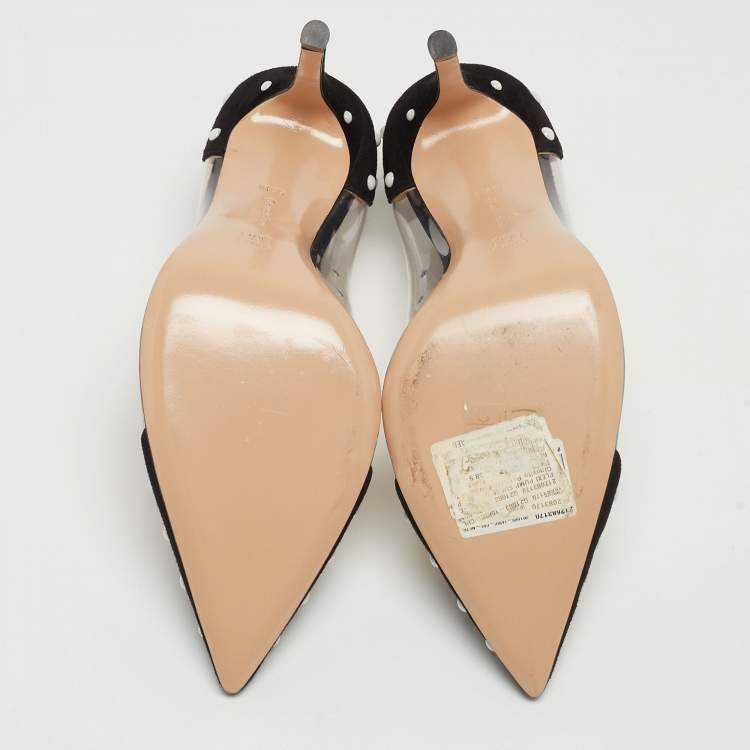 Pre Owned Gianvito Rossi Black Studded Suede and PVC Plexi Pumps Size 38.5