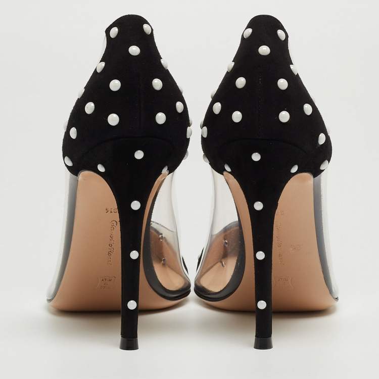Pre Owned Gianvito Rossi Black Studded Suede and PVC Plexi Pumps Size 38.5