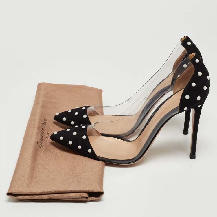 Pre Owned Gianvito Rossi Black Studded Suede and PVC Plexi Pumps Size 38.5