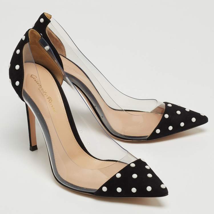 Pre Owned Gianvito Rossi Black Studded Suede and PVC Plexi Pumps Size 38.5