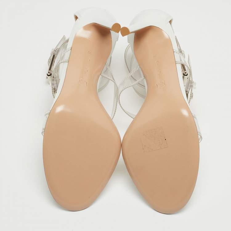 Pre Owned Gianvito Rossi White Leather and PVC Ankle Strap Sandals Size 39