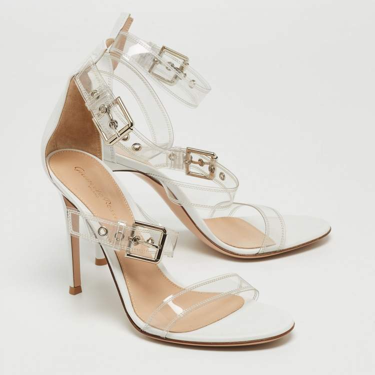 Pre Owned Gianvito Rossi White Leather and PVC Ankle Strap Sandals Size 39