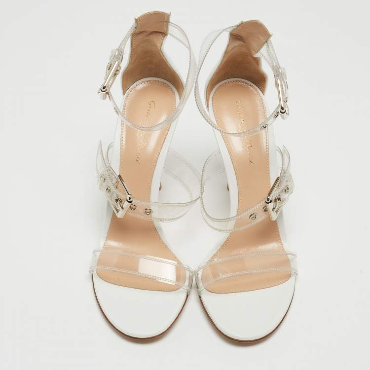 Pre Owned Gianvito Rossi White Leather and PVC Ankle Strap Sandals Size 39