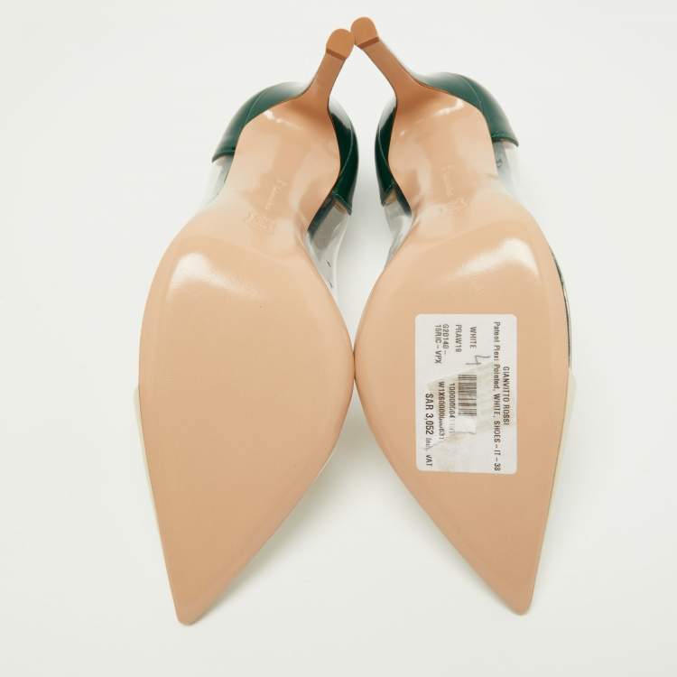 Pre Owned Gianvito Rossi Green/White Patent Leather and PVC Plexi Pumps Size 38