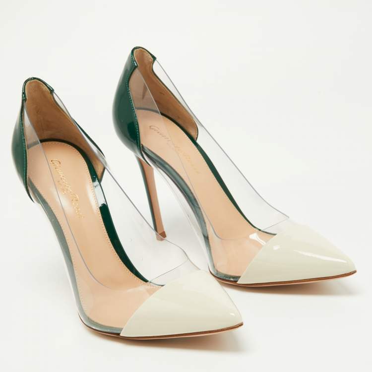 Pre Owned Gianvito Rossi Green/White Patent Leather and PVC Plexi Pumps Size 38