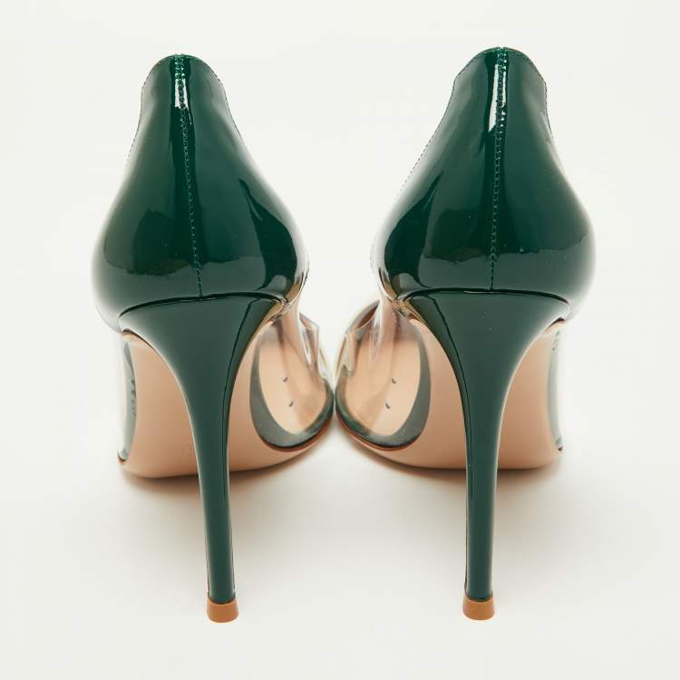 Pre Owned Gianvito Rossi Green/White Patent Leather and PVC Plexi Pumps Size 38