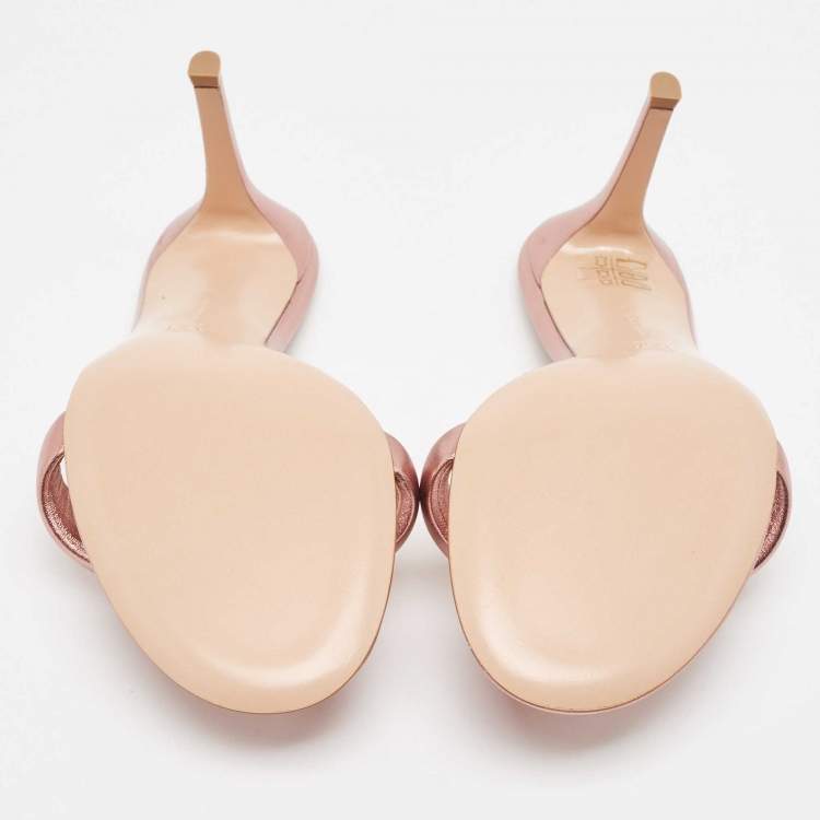 Pre Owned Gianvito Rossi Metallic Pink Leather Bijoux Slides Size 39