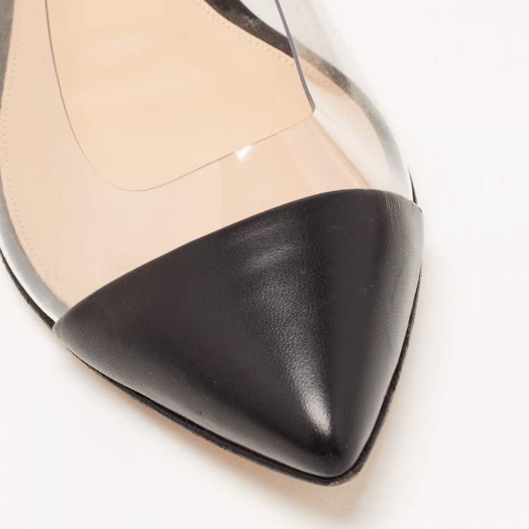 Pre Owned Gianvito Rossi Black Leather and PVC Plexi Ballet Flats Size 40.5