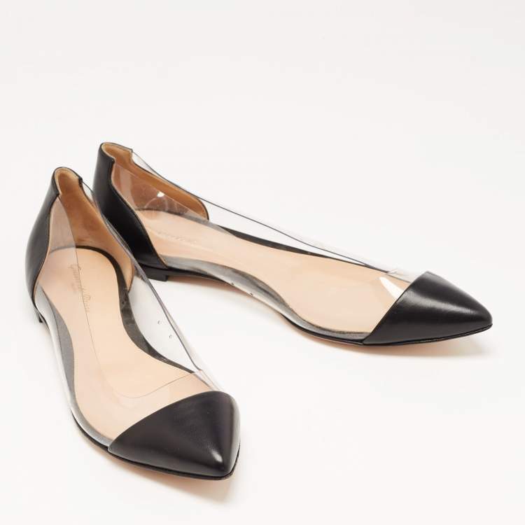 Pre Owned Gianvito Rossi Black Leather and PVC Plexi Ballet Flats Size 40.5