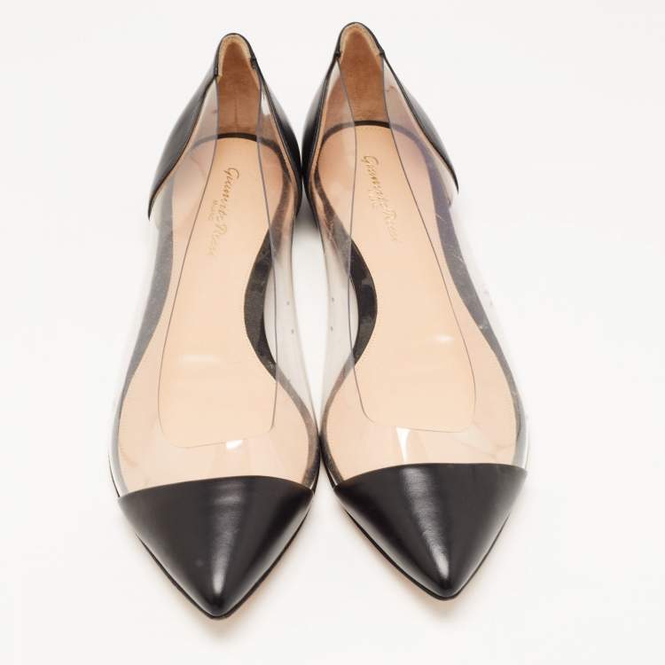 Pre Owned Gianvito Rossi Black Leather and PVC Plexi Ballet Flats Size 40.5