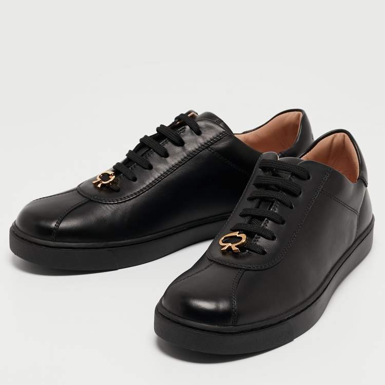 Pre Owned Gianvito Rossi Black Leather Low Top Sneakers Size 37.5