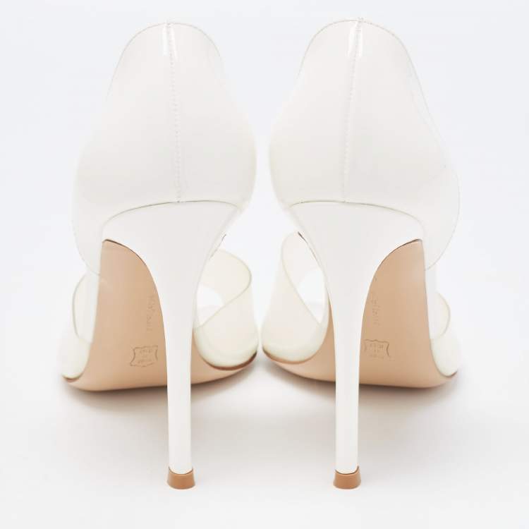 Pre Owned Gianvito Rossi White PVC and Leather Bree D'orsay Pumps Size 38