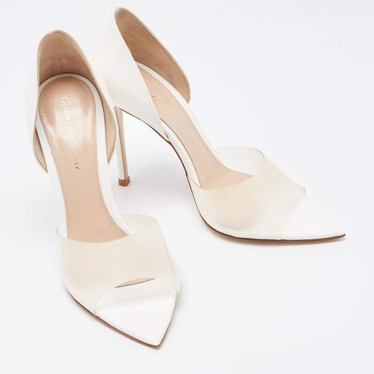 Pre Owned Gianvito Rossi White PVC and Leather Bree D'orsay Pumps Size 38