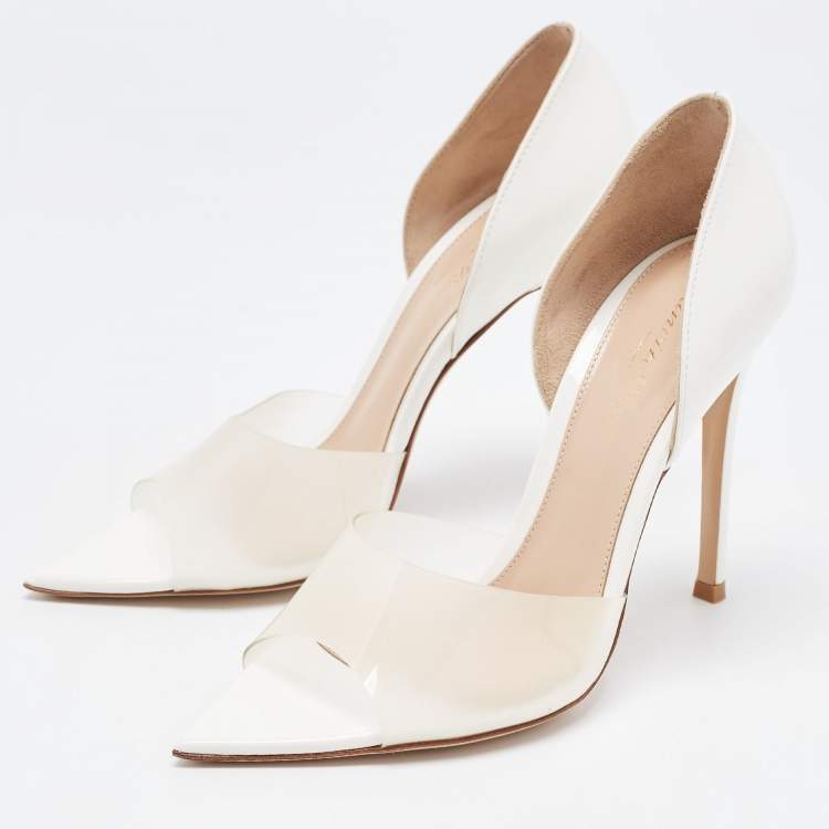 Pre Owned Gianvito Rossi White PVC and Leather Bree D'orsay Pumps Size 38