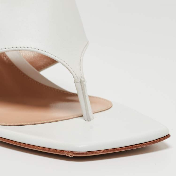 Pre Owned Gianvito Rossi White Leather Thong Slide Ankle Strap Sandals Size 38