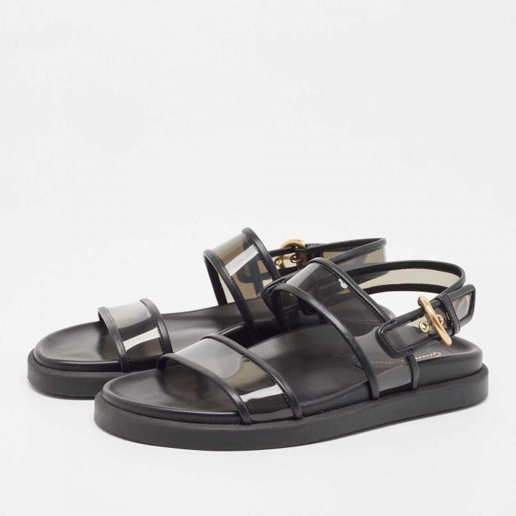 Pre Owned Gianvito Rossi Black Leather and PVC  Slingback Sandals Size 37