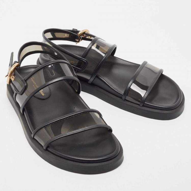 Pre Owned Gianvito Rossi Black Leather and PVC  Slingback Sandals Size 37