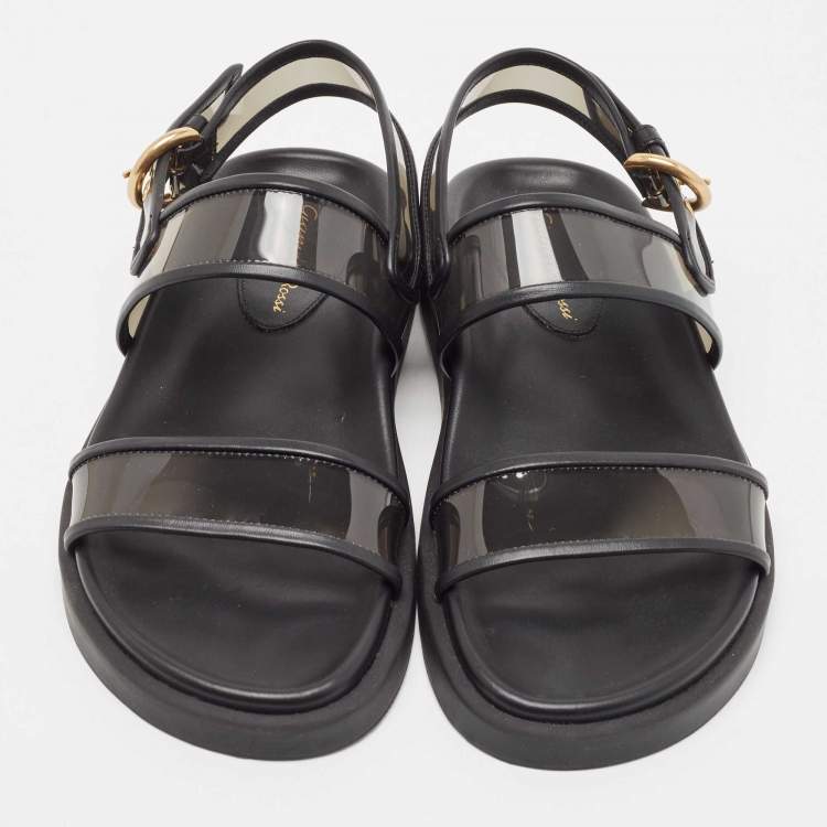 Pre Owned Gianvito Rossi Black Leather and PVC  Slingback Sandals Size 37