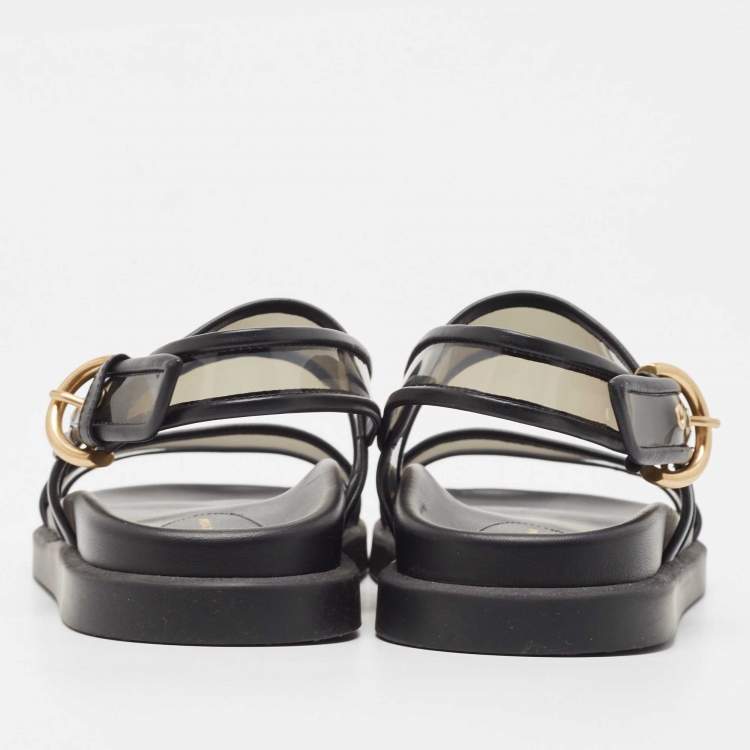 Pre Owned Gianvito Rossi Black Leather and PVC  Slingback Sandals Size 37