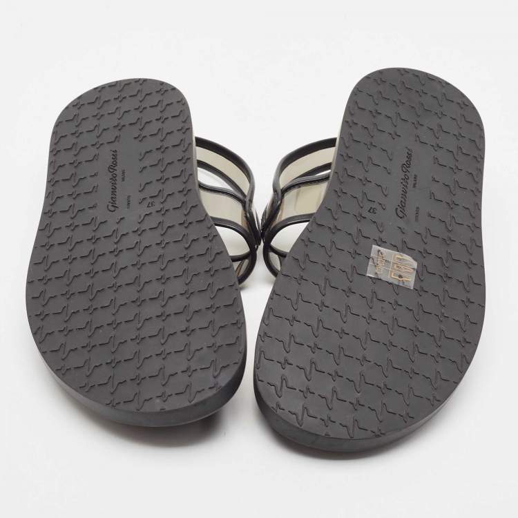 Pre Owned Gianvito Rossi Black Leather and PVC  Slingback Sandals Size 37