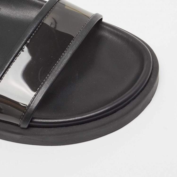 Pre Owned Gianvito Rossi Black Leather and PVC  Slingback Sandals Size 37