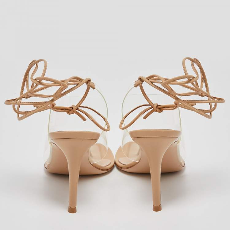 Pre Owned Gianvito Rossi Beige Leather and PVC Ankle Wrap Sandals Size 36