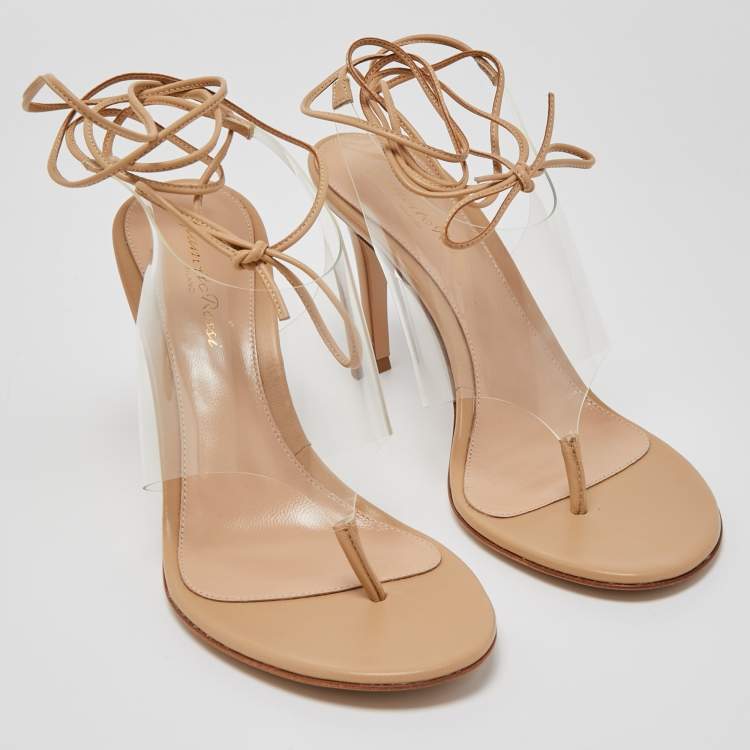 Pre Owned Gianvito Rossi Beige Leather and PVC Ankle Wrap Sandals Size 36