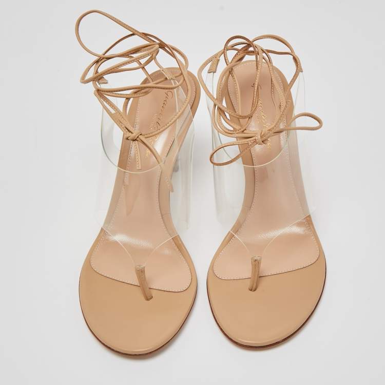 Pre Owned Gianvito Rossi Beige Leather and PVC Ankle Wrap Sandals Size 36