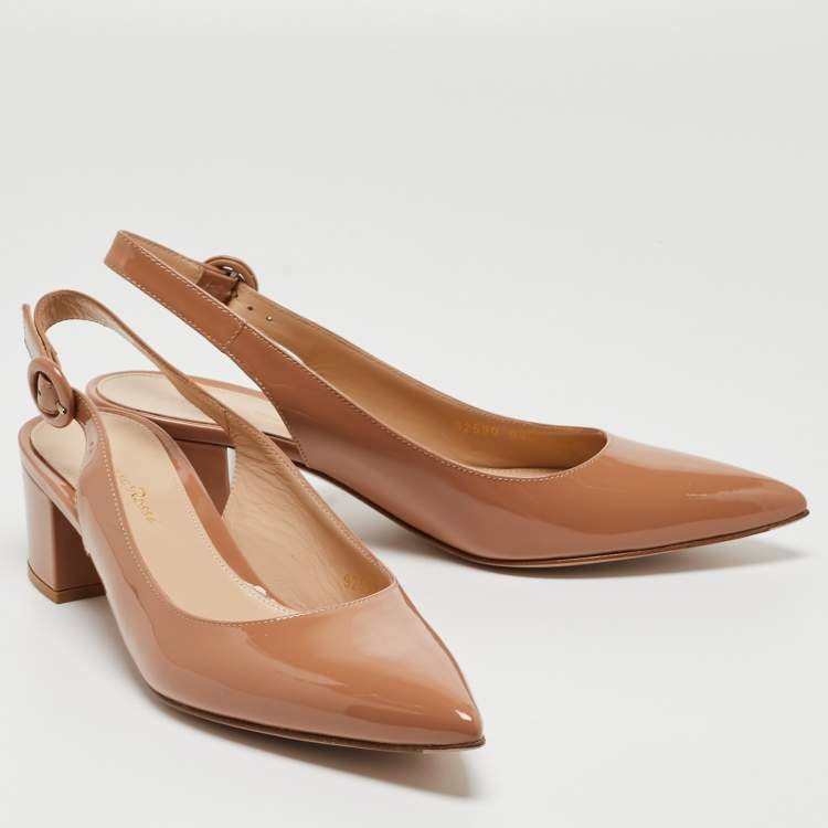 Pre Owned Gianvito Rossi Beige Patent Leather Amee Pumps Size 37