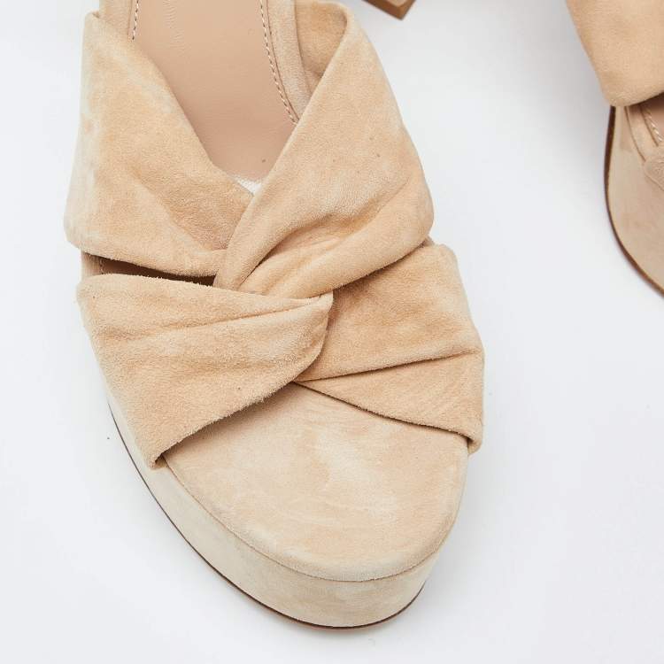 Pre Owned Gianvito Rossi Beige Suede Block Heel Ankle Strap Sandals Size 38