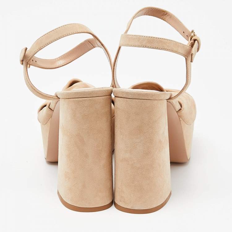 Pre Owned Gianvito Rossi Beige Suede Block Heel Ankle Strap Sandals Size 38