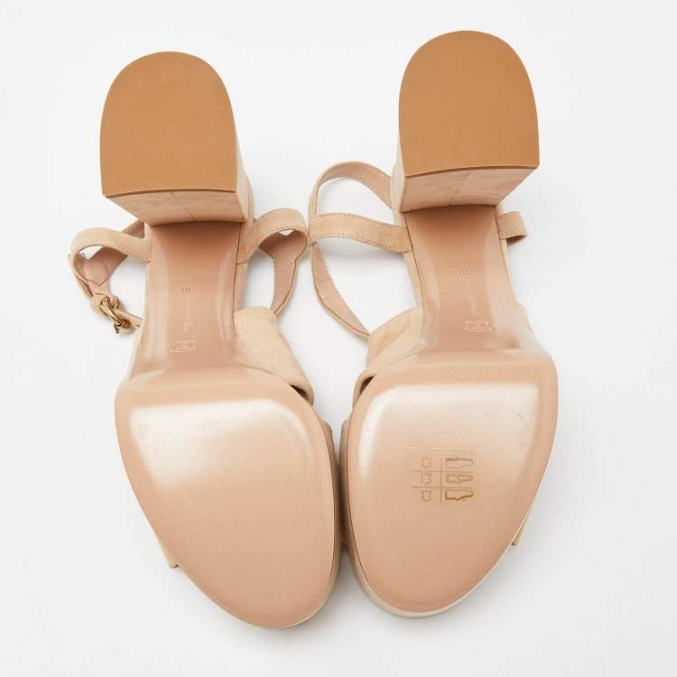 Pre Owned Gianvito Rossi Beige Suede Block Heel Ankle Strap Sandals Size 38