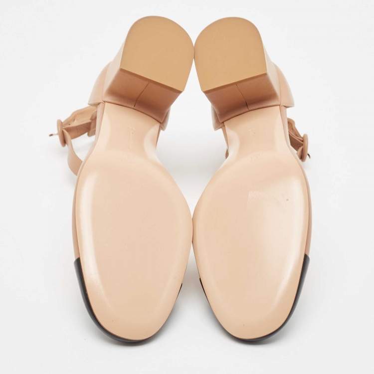 Pre Owned Gianvito Rossi Beige/Black Leather Block Heel Ankle Strap Pumps Size 42 