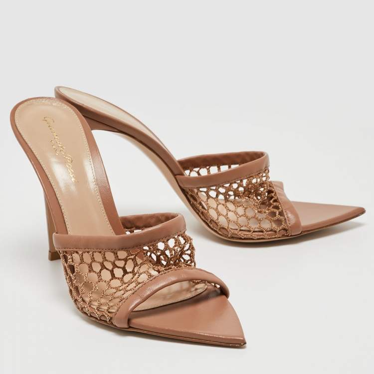 Pre Owned Gianvito Rossi Pink Mesh and Leather Alisia Slide Sandals Size 39