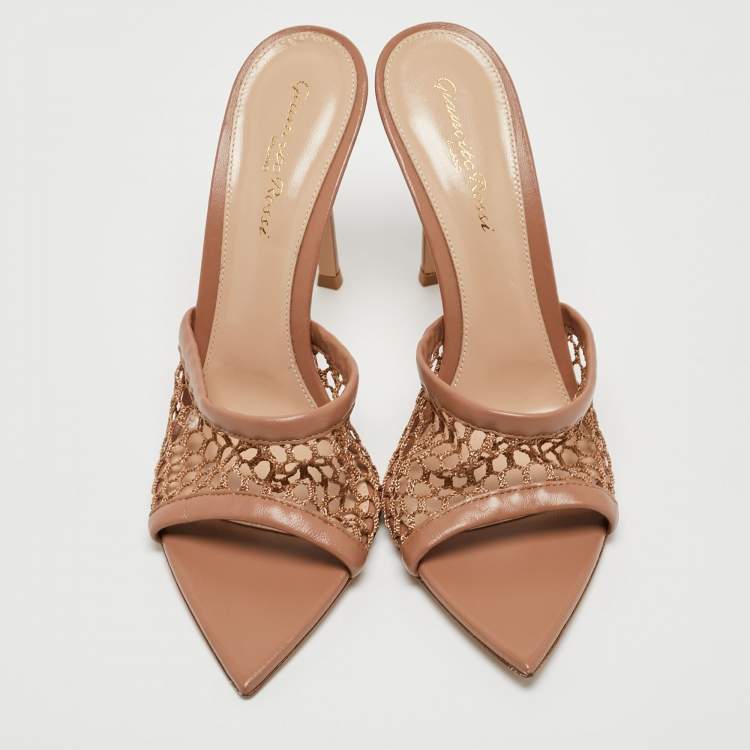 Pre Owned Gianvito Rossi Pink Mesh and Leather Alisia Slide Sandals Size 39