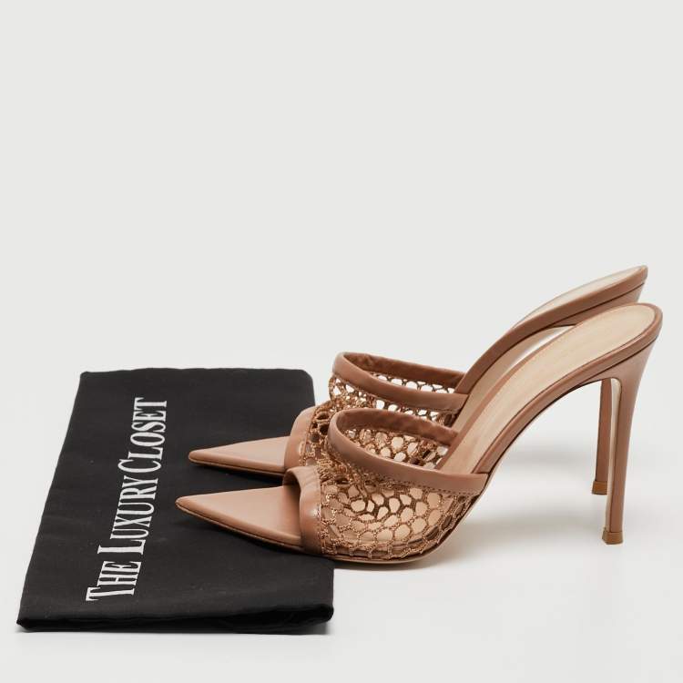 Pre Owned Gianvito Rossi Pink Mesh and Leather Alisia Slide Sandals Size 39