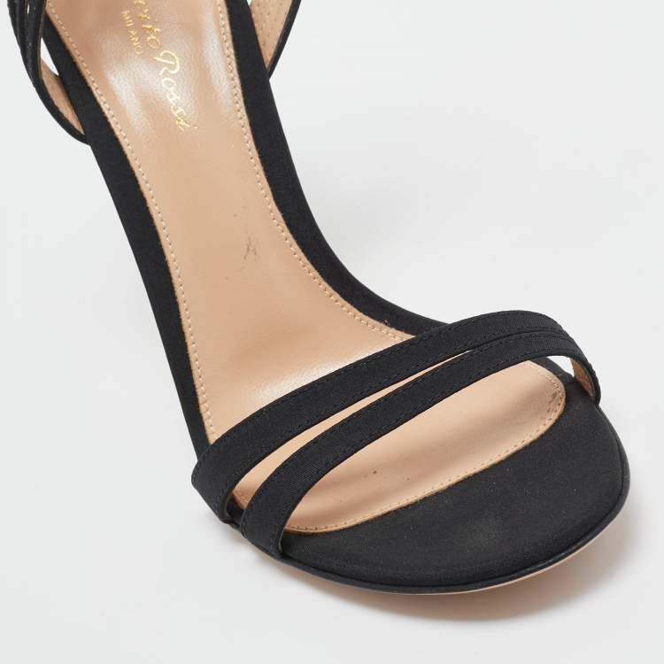 Pre Owned Gianvito Rossi Black Canvas Ankle Strap Sandals Size 38.5