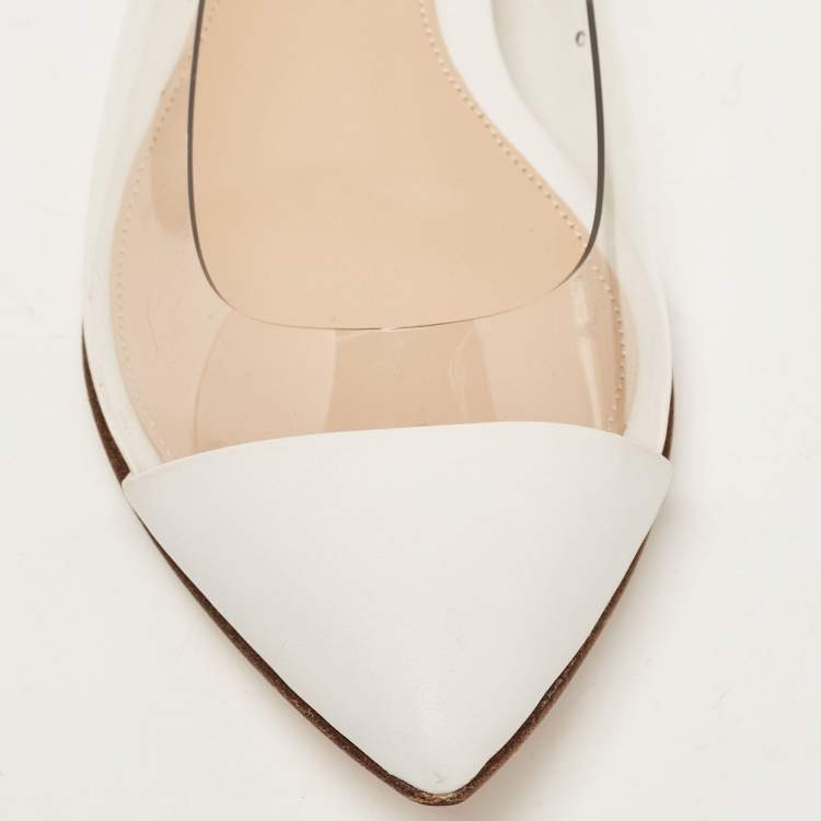 Pre Owned Gianvito Rossi White Leather and PVC Plexi Ballet Flats Size 35