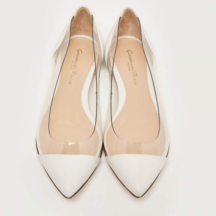 Pre Owned Gianvito Rossi White Leather and PVC Plexi Ballet Flats Size 35