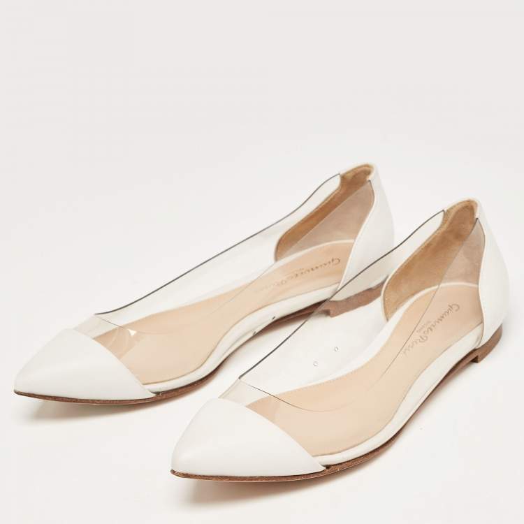 Pre Owned Gianvito Rossi White Leather and PVC Plexi Ballet Flats Size 35