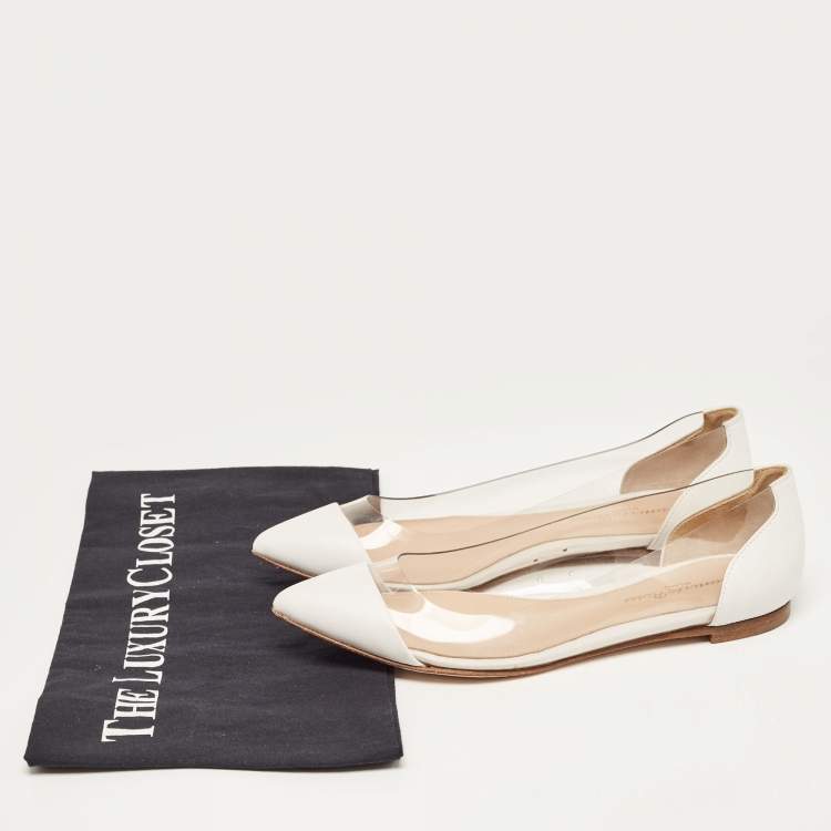 Pre Owned Gianvito Rossi White Leather and PVC Plexi Ballet Flats Size 35